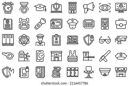 School security guard icons set outline vector. School cctv. Education yard