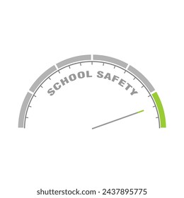 School security and safety concept. Instrument scale with arrow. Colorful infographic gauge element.