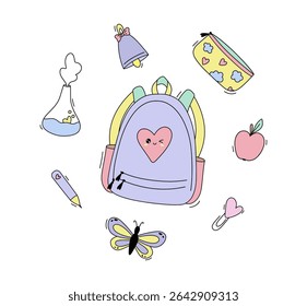 School set. Back to school. Hand drawn vector illustration in flat style