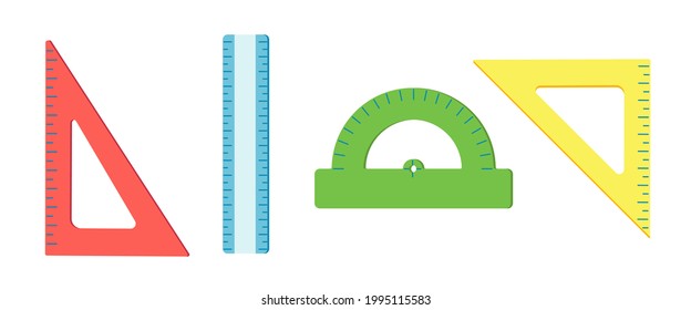 School set of colored rulers isolated on white background. Vector stock illustration. 