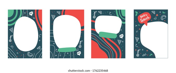 School set of creative posters for advertising retail marketing and education. Design for flyers, postcards, envelopes, covers, and sales flyers. Concept of education. Vector banners with bright color
