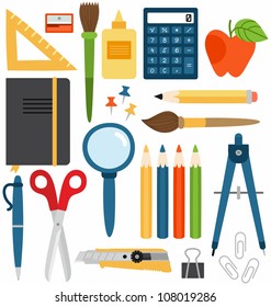 School Set. Set of different school items, vector illustration.