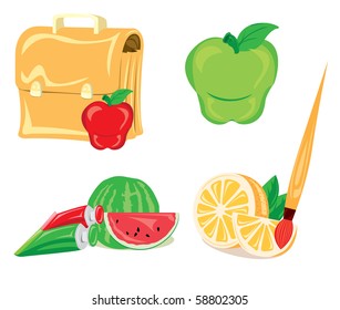 school set with fruits