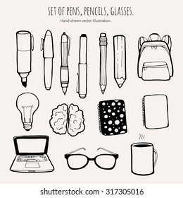 School set. Hand-drawn illustration.