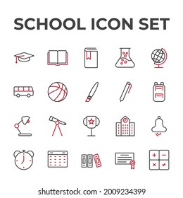 icono conjunto de escuela, icono de signo de conjunto de escuela aislado, ilustración vectorial