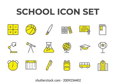 icono conjunto de escuela, icono de signo de conjunto de escuela aislado, ilustración vectorial