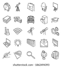 School Set Icon Vector. Icon in doodle style and hand drawn