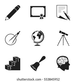 School set icons in black style. Big collection of school vector symbol stock illustration