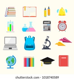 School. Set of icons in flat style. Vector illustration.