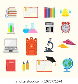 School. Set of icons in flat style. Vector illustration.