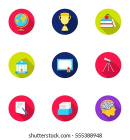 School set icons in flat style. Big collection of school vector symbol stock illustration