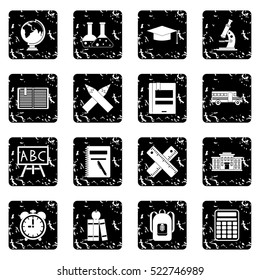 School set icons in grunge style isolated on white background. Vector illustration