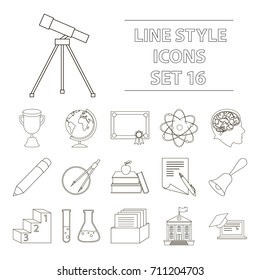 School set icons in outline style. Big collection of school vector symbol stock illustration