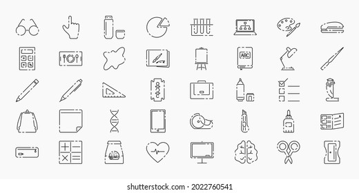 School set of linear icons. Study, science, school, university, distance learning, e-learning sign. Vector illustration for design, website, advertising. School concept.