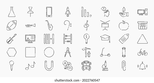 School set of linear icons. Study, science, school, university, distance learning, e-learning sign. Vector illustration for design, website, advertising. School concept.