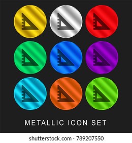 School set square 9 color metallic chromium icon or logo set including gold and silver
