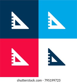 School set square four color material and minimal icon logo set in red and blue