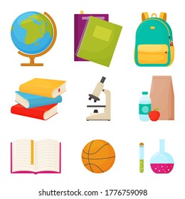 School set. Set of various school subjects on a white background
