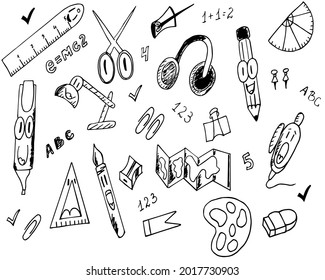 school set vector hand draw pencil