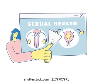 School Sexuality Education Program. Schools Lesson On Safe Sex Education For Students. Teacher Doctor At The Board. Vector Illustration Doodles, Line Art Style Design