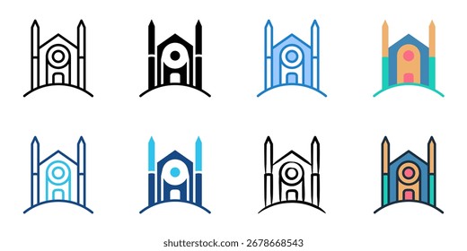 School shrine icon set multiple style collection 
