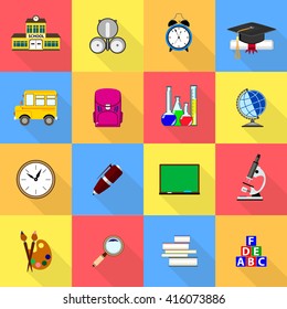 School signs icons set. Flat