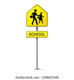 School signs zone on white background. Pedestrian. Road and Traffic signs.