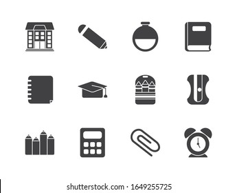 School silhouette style icon set design, Eduaction class lesson knowledge preschooler study learning classroom and primary theme Vector illustration