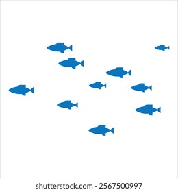 A school of simple fish. Flash illustration. Vector on a white background