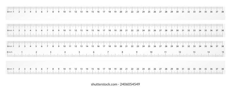 School simple ruler for scale size, length and width of geometrical chart silhouette in mathematics. Mm, cm and inch measure systems. Graph drawing tool