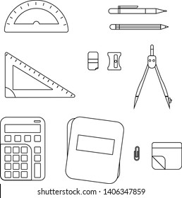 School sketch vector objects collection. Line school icons set.