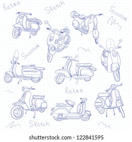 School sketch of vintage scooters