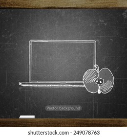 school sketches computer on blackboard, vector background