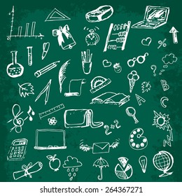 School Sketches On Blackboard Drawing Hand Stock Vector (Royalty Free ...