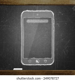 school sketches tablet pc on blackboard, vector background