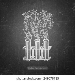 school sketches test tube on blackboard, vector background