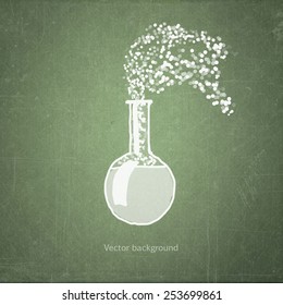 school sketches test tube on blackboard, vector background