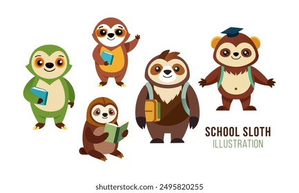 School Sloth Illustration art Set