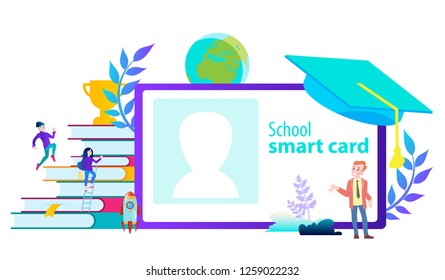 School smart card. Modern flat design with little characters. Vector illustration for online advertising, websites, banners and much more.