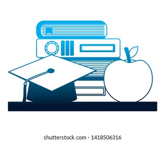 school stack books graduation hat and apple vector illustration