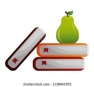 school stacked book and fresh green apple