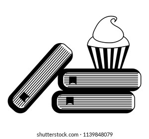 school stacked book and sweet cupcake
