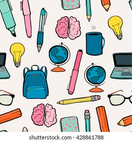 School staff icons. Seamless pattern.