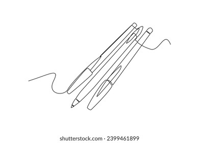 School staples. School equipment, Minimalist school supplies. Simple line, black and white background, simple continuous line.