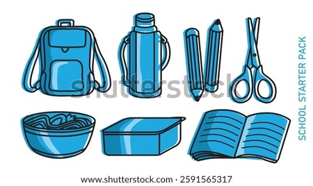 School starter kit line art, doodle, hand drawing for background