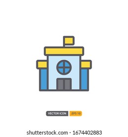 school station icon in isolated on white background. for your web site design, logo, app, UI. Vector graphics illustration and editable stroke. EPS 10.