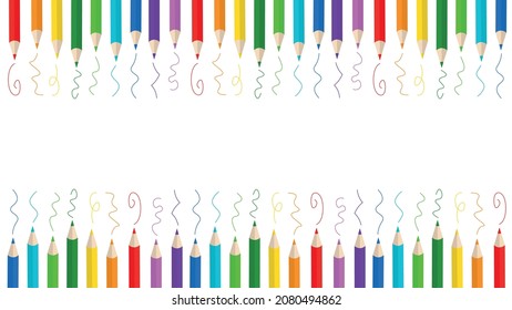 School Stationary Frame design. Colorful Pencils Set Frame Banner Template. Signboard and banner template for educational and activities concept designs. 