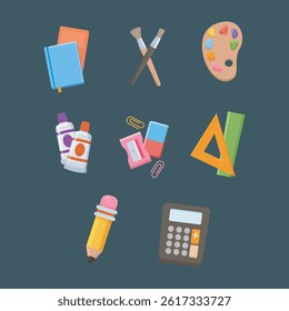 School stationary object collection set in isolated background