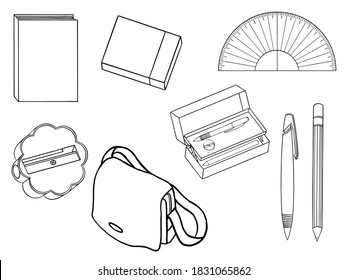 school stationary set collection, Stationary set icon collection
