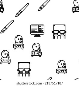 School Stationery Accessories Vector Seamless Pattern Thin Line Illustration
